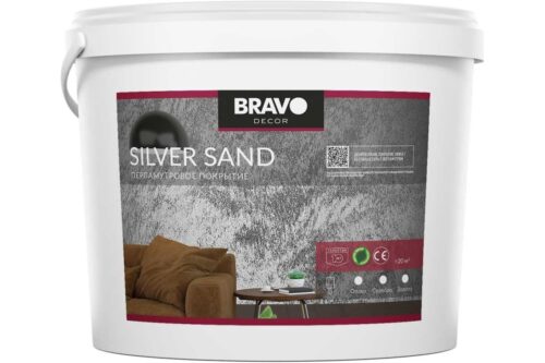 Декоративное покрытие BRAVO DECOR Silver Sand опако, эффект песчаных бурь с перламутром, наносится кистью в 1 слой, 1 кг 18711