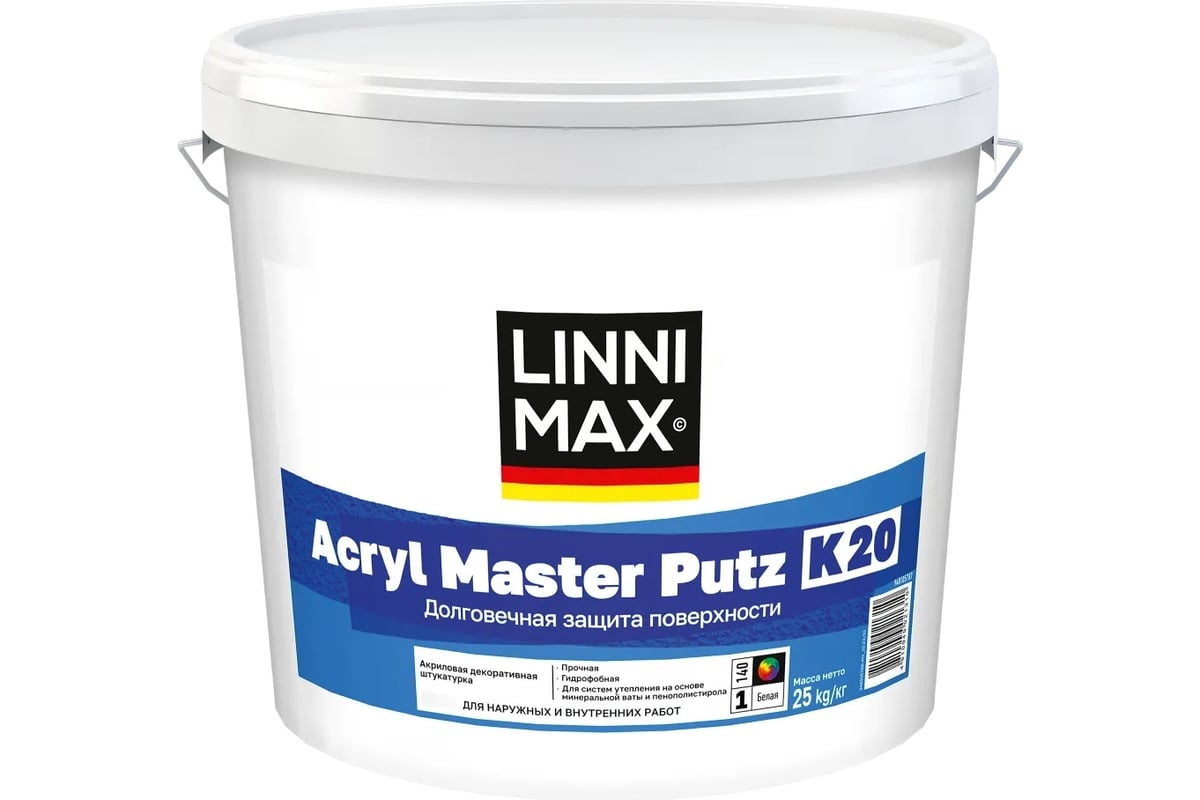 Штукатурка декоративная LINNIMAX Acryl Master Putz/Акрил Мастер Путц K15 акриловая для внутренних и наружных работ База 1, 25 кг 948105784