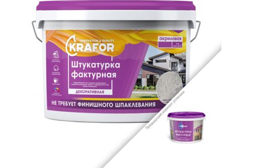 Декоративная штукатурка Фактурная (белая; 25 кг) для наружных и внутренних работ Krafor 47632