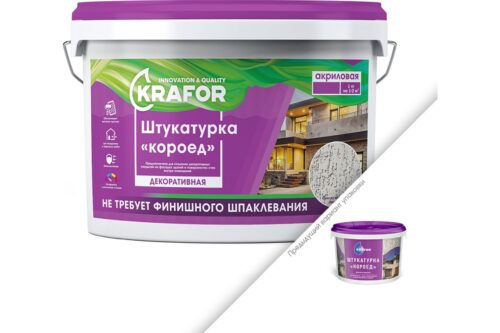 Декоративная штукатурка Короед (2 мм; белая; 25 кг) для наружных и внутренних работ Krafor 47629