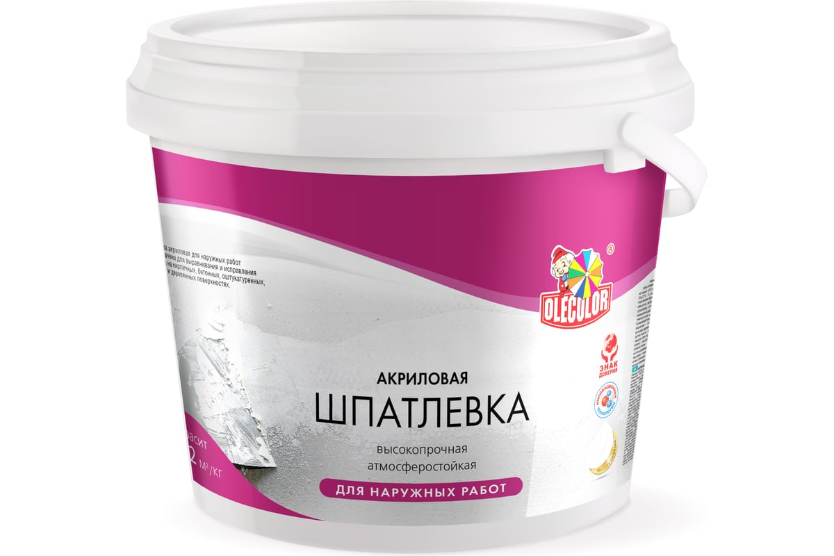 Акриловая шпатлевка OLECOLOR для наружных работ, 9 кг 4300000133