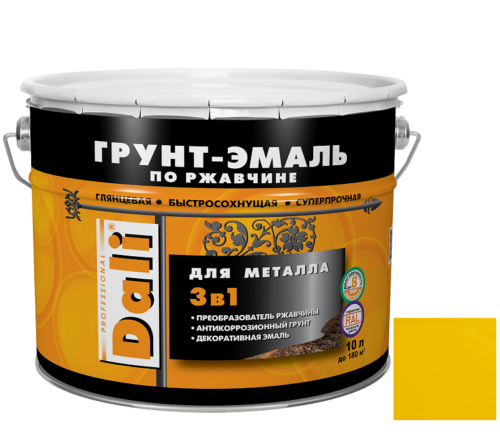 Грунт-эмаль по ржавчине Dali 3 в 1 гладкая RAL 1021 желтая 10 л