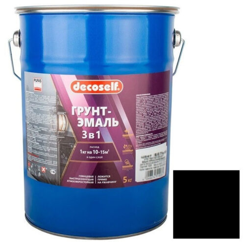 Грунт-эмаль Pufas Decoself 3 в 1 матовая черная 5 кг