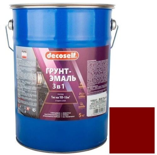 Грунт-эмаль Pufas Decoself 3 в 1 глянцевая красная 5 кг