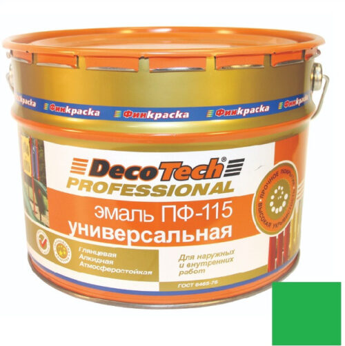 Эмаль универсальная  DecoTech Professional ПФ-115 ярко-зеленая под RAL6002 20 кг