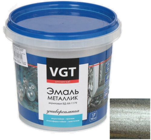 Эмаль универсальная VGT металлик жидкое серебро 1 кг