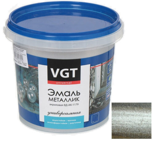 Эмаль универсальная VGT металлик серебро 10 кг