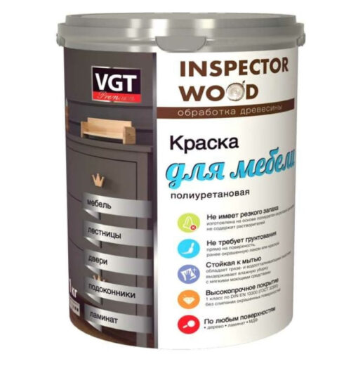 Краска для мебели полиуретановая VGT База С полуматовая супербелая 2,1 л/2,5 кг