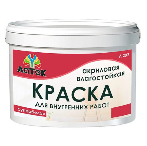 Краска акриловая Латек LAP004 Л202  влагостойкая супербелая 14 кг