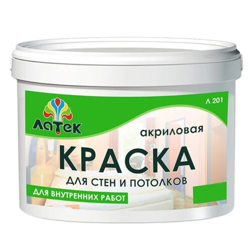 Краска акриловая для стен и потолков Латек LAP001 Л201 3 кг