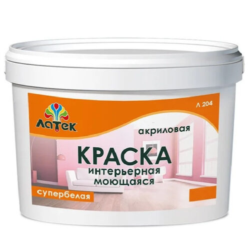 Краска акриловая интерьерная Латек LAP009 Л204 моющаяся супербелая 3 кг