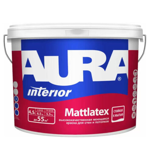 Краска моющаяся для стен и потолков Aura Mattlatex ASP020 4,5 л