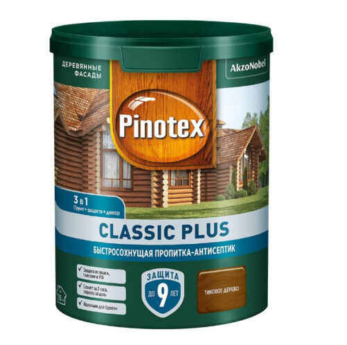 Пропитка-антисептик быстросохнущая 3 в 1 Pinotex Classic Plus тиковое дерево 0,9 л