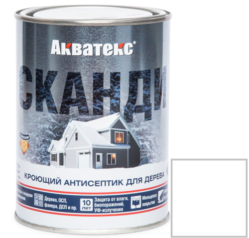 Антисептик акриловый кроющий для дерева Акватекс Сканди полуматовый Айсберг база А 0,75 л