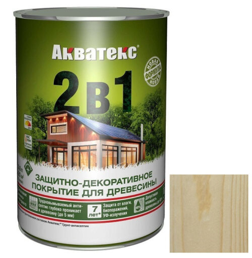 Покрытие алкидное защитно-декоративное для древесины Акватекс 2 в 1 полуматовое бесцветное 0,8 л
