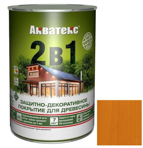 Покрытие алкидное защитно-декоративное для древесины Акватекс 2 в 1 полуматовое Груша 0,8 л