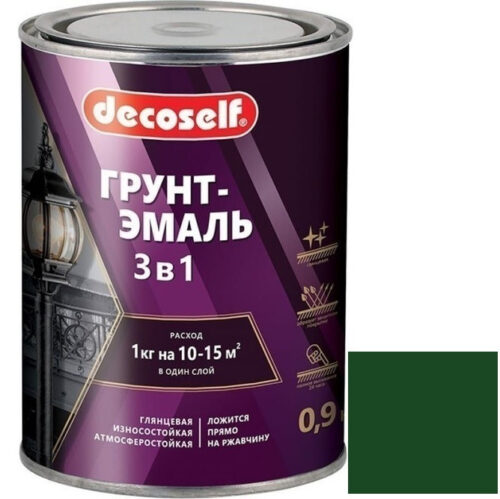 Грунт-эмаль Pufas Decoself 3 в 1 глянцевая зеленая 0,9 кг