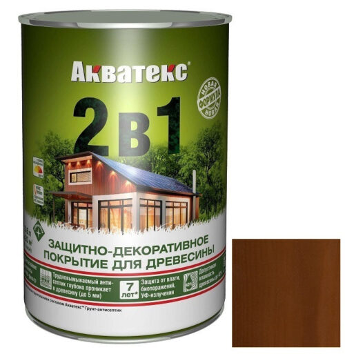 Покрытие алкидное защитно-декоративное для древесины Акватекс 2 в 1 полуматовое Орех 0,8 л