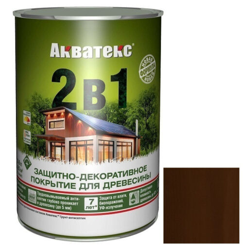 Покрытие алкидное защитно-декоративное для древесины Акватекс 2 в 1 полуматовое Махагон 0,8 л