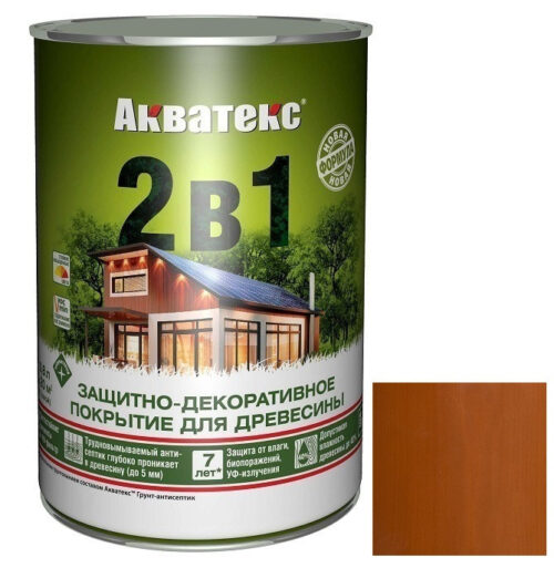 Покрытие алкидное защитно-декоративное для древесины Акватекс 2 в 1 полуматовое Тик 0,8 л