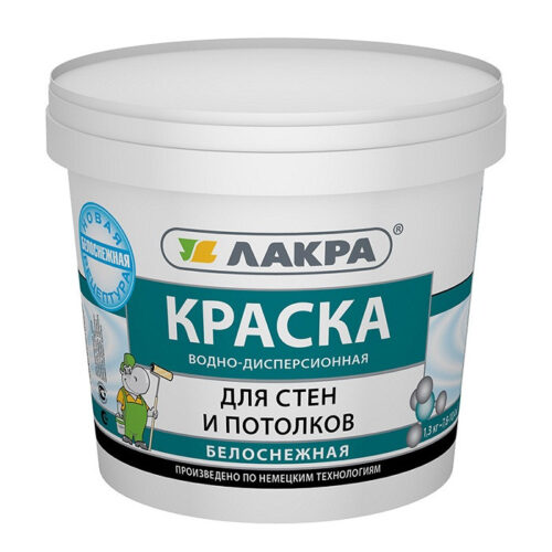 Краска акриловая Лакра для стен и потолков белоснежная 1,3 кг