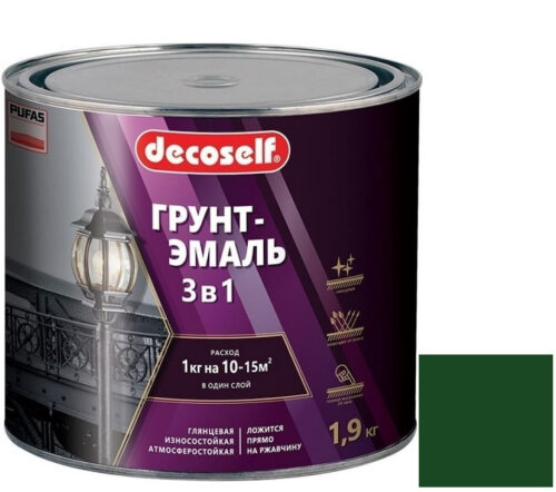 Грунт-эмаль Pufas Decoself 3 в 1 матовая зеленая 1,9 кг
