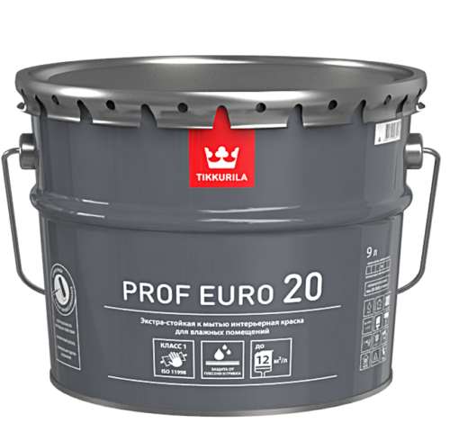 Краска интерьерная Tikkurila Prof Euro 20 база А полуматовая 9 л