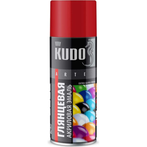 Эмаль аэрозольная универсальная Kudo KU-A3020 высокоглянцевая Ral 3020 красная 520 мл