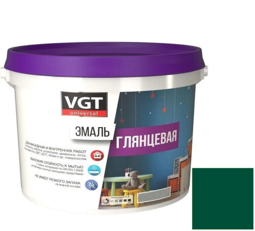 Эмаль универсальная VGT глянцевая Ral 6005 зеленая 10 кг