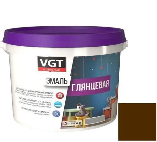Эмаль универсальная VGT глянцевая Ral 8011 коричневая 10 кг