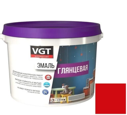 Эмаль универсальная VGT глянцевая Ral 3020 красная 10 кг