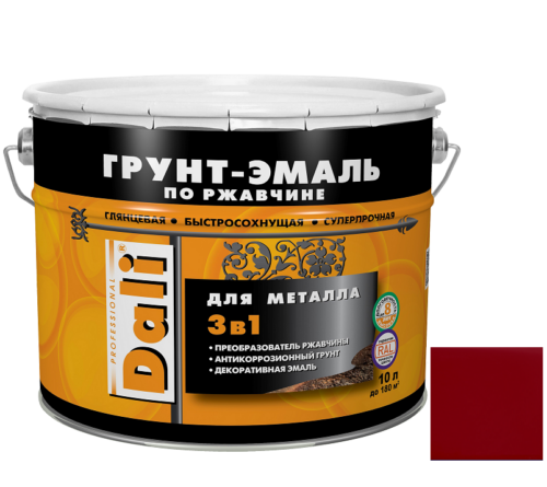Грунт-эмаль по ржавчине Dali 3 в 1 гладкая RAL 3001 красная 10 л