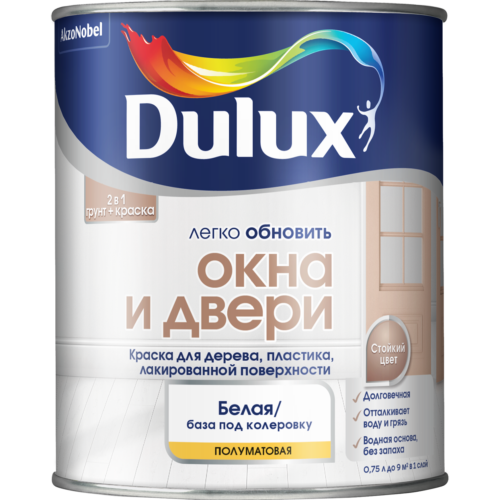 Краска Dulux Легко Обновить Окна и двери база BW полуматовая 0,75 л