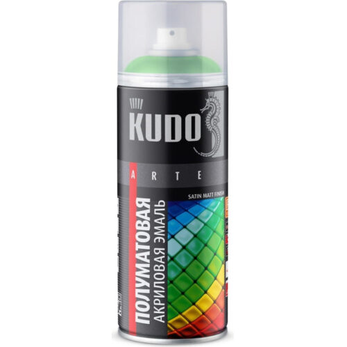 Эмаль аэрозольная универсальная Kudo KU-0A6018 Satin Ral 6018 ярко-зеленая 520 мл