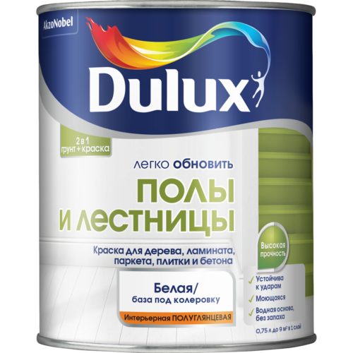 Краска интерьерная Dulux Легко обновить Полы и лестницы база BW полуглянцевая 0,75 л