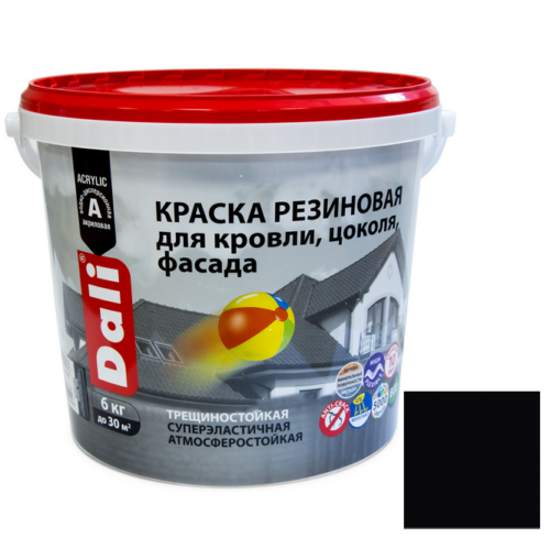 Краска резиновая Dali для кровли, цоколя,фасада черная 6 кг