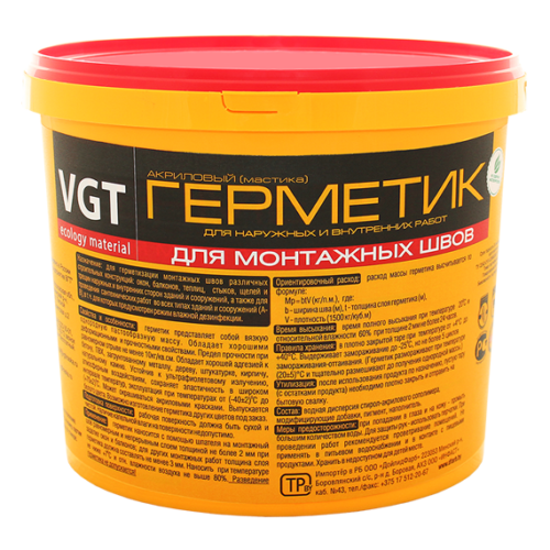 Герметик акриловый VGT для монтажных швов белый 7 кг