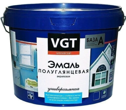 Эмаль универсальная VGT ВД-АК-1179 полуглянцевая База А супербелая 1 кг