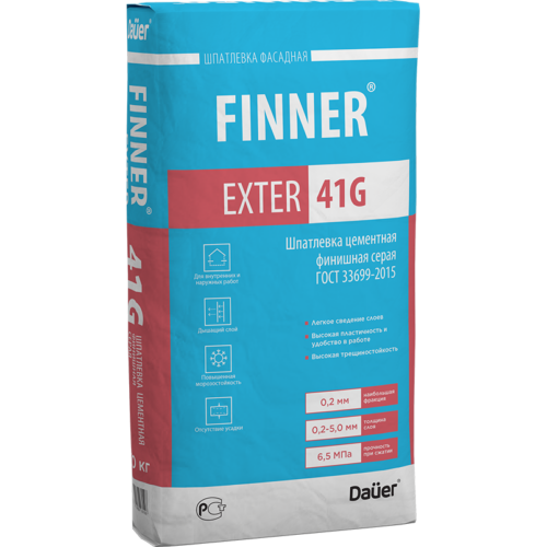 Шпатлевка цементная финишная Dauer Finner Exter 41 G серая 20 кг
