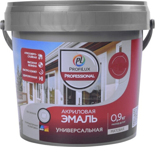 Эмаль акриловая универсальная Profilux Professional база 1 матовая белая 2,4 кг